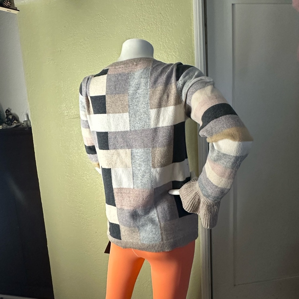 Loft Multicolor Patchwork Crew Neck Sweater - image 4